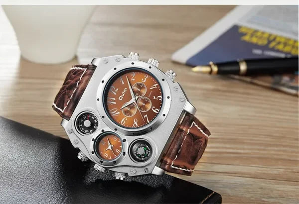 Genuine Oulm Dual Time Zone Movement Quartz  Cool trend Fashion Man Big Dial Watch