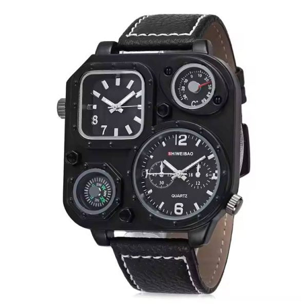 Leather band water resistent Multi function big dial outdoor watch (look like a millionaire)