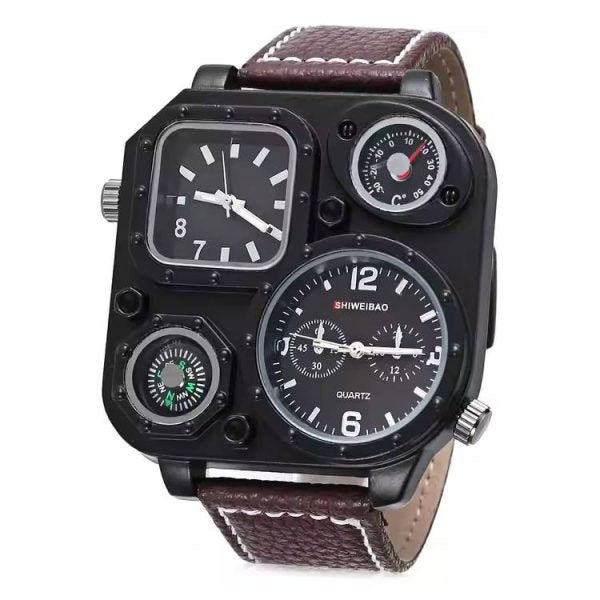 Leather band water resistent Multi function big dial outdoor watch (look like a millionaire)