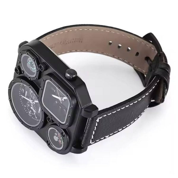 Leather band water resistent Multi function big dial outdoor watch (look like a millionaire)