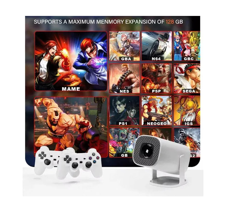 P30Max poartable android ratro gaming projector with 2 joysticks 64Gb TF & 35000 games